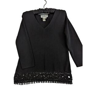 Vtge Joseph A Crochet Sweater Beaded Hem Sz L Bust 39" Length 23.5"